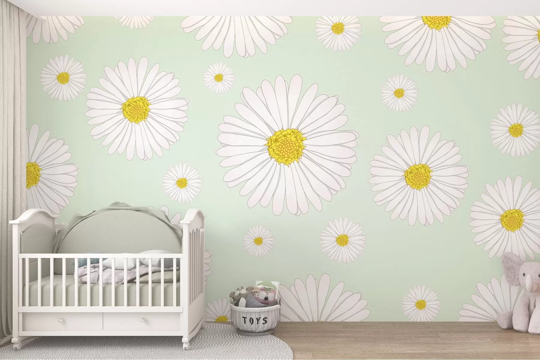 Fototapete Helle Gänseblümchen auf grünem Hintergrund w02652v2