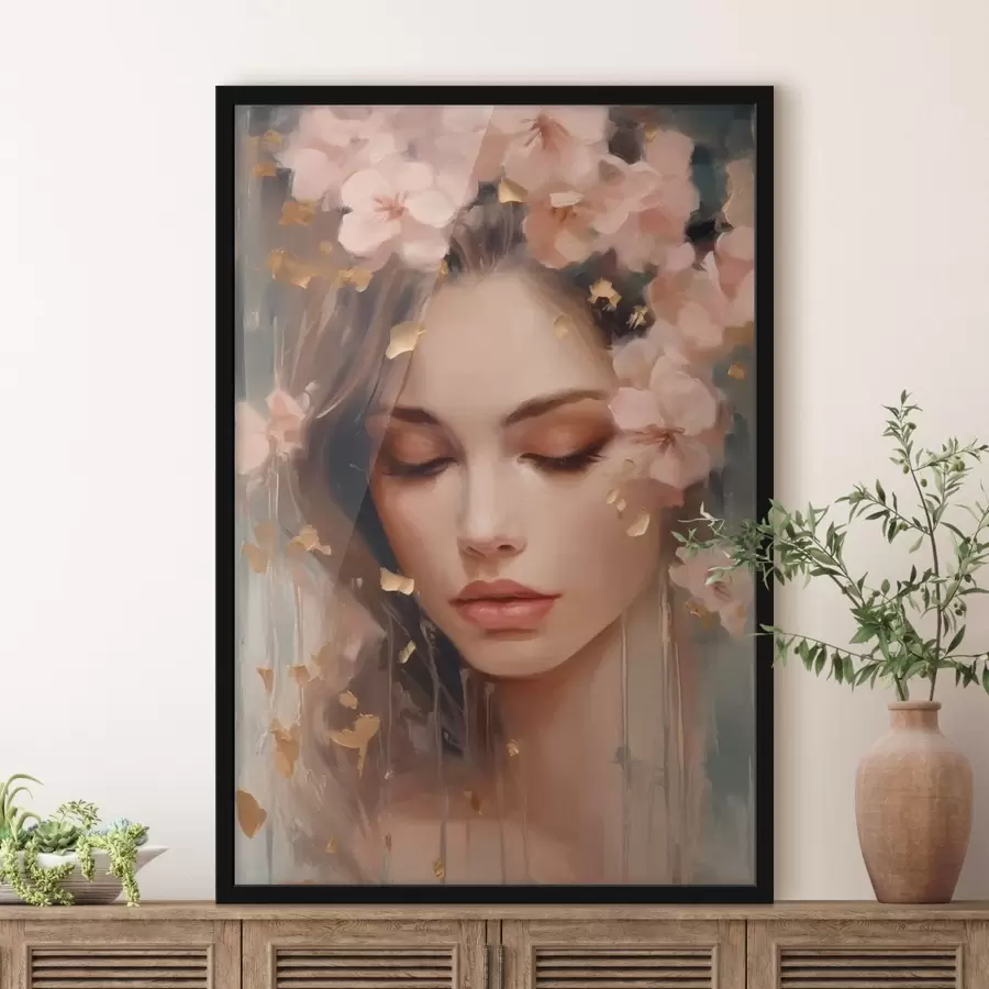 Fototapete Gesicht eines Mädchens und Blumen f42300