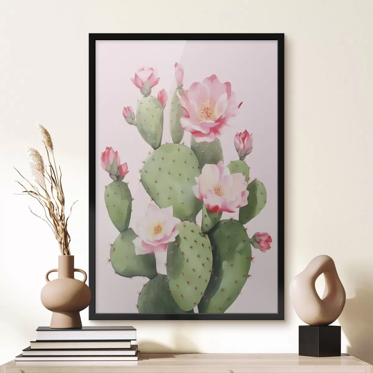 Poster Kaktus und rosa Blumen f42313