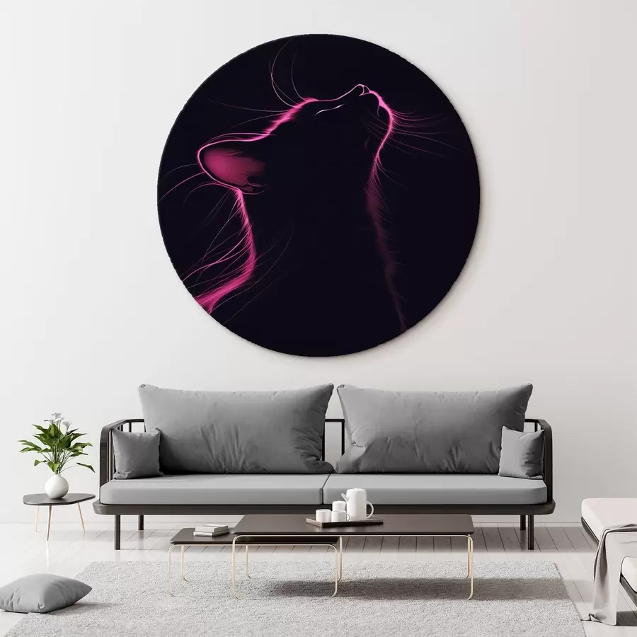 Wandbilder Rosa Neonkatze auf schwarzem Hintergrund r40994