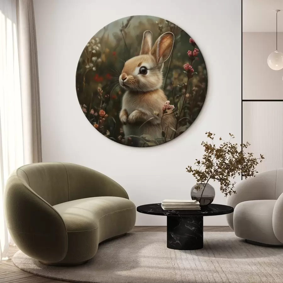 Wandbilder Ein niedlicher Hase in Wildblumen in Pastelltönen r40998