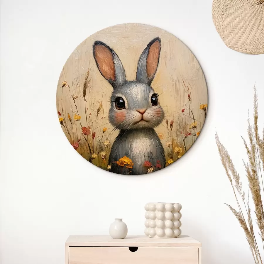Wandbilder Kaninchen auf dem Feld zwischen Blumen mit Pinselstrichen r40999