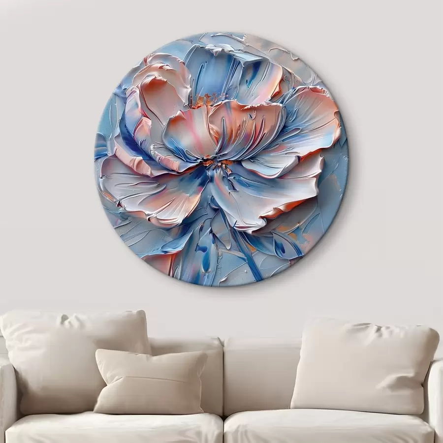 Wandbilder Eine große Blume mit kräftigen Pinselstrichen in Blau und Pfirsich r41004