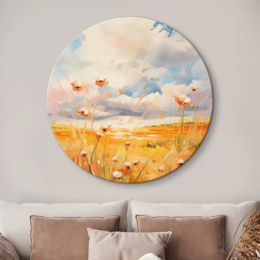 Wandbilder Feld mit trockenem Gras gegen den Himmel mit Wolken r41014