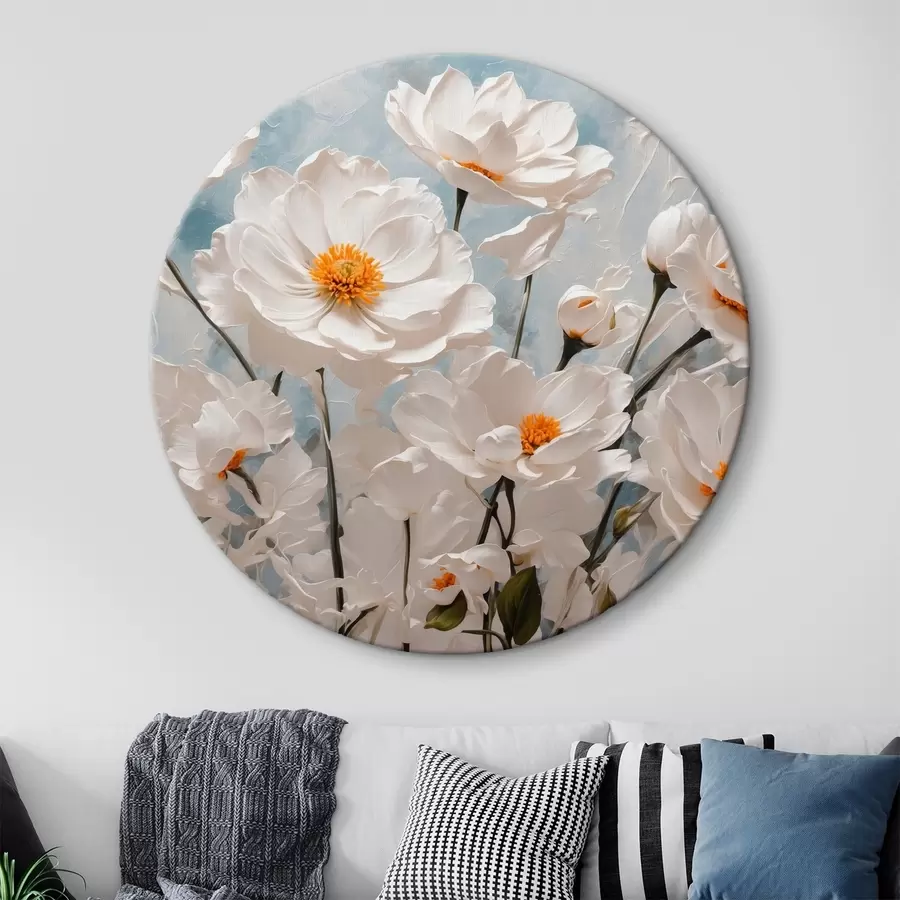 Wandbilder Weiße Blumen auf einem blauen und weißen Öl-Hintergrund r41041