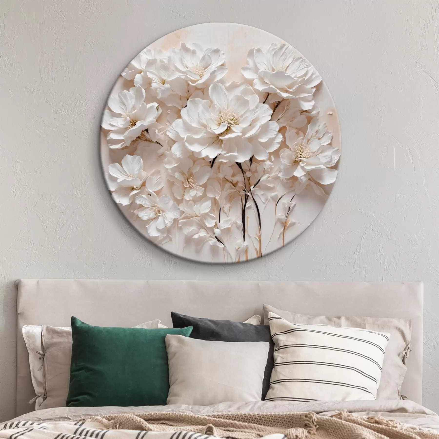 Wandbilder Weiße Blumen auf weißem und orangefarbenem Hintergrund r41042