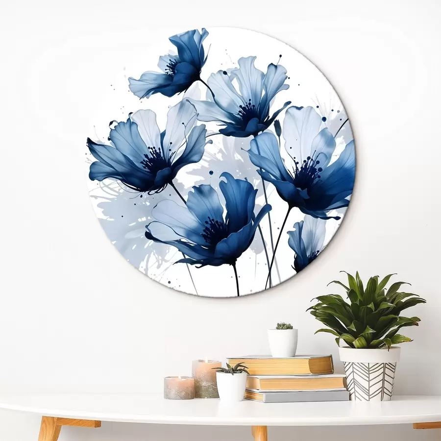 Wandbilder Abstrakte große blaue und weiße Blumen mit weichen verschwommenen Blütenblätter auf einem weißen Hintergrund r41082