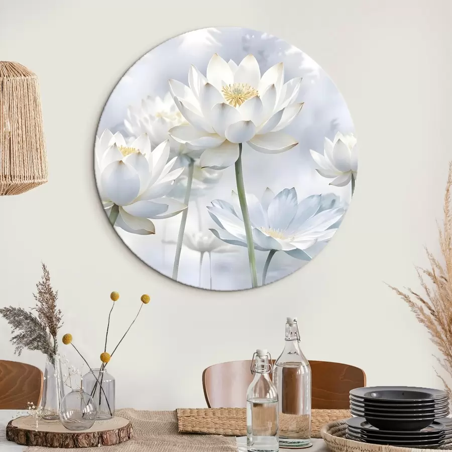 Fototapete Weiße Pastell Lotusblumen auf einem nebligen abstrakten Aquarell Hintergrund r41100