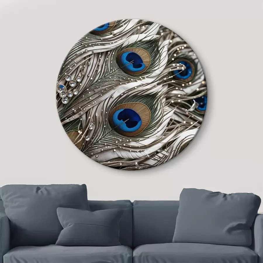 Wandbilder Lebendige Pfauenfedern mit verschlungenen Mustern und auffallend blauen Mustern r41103