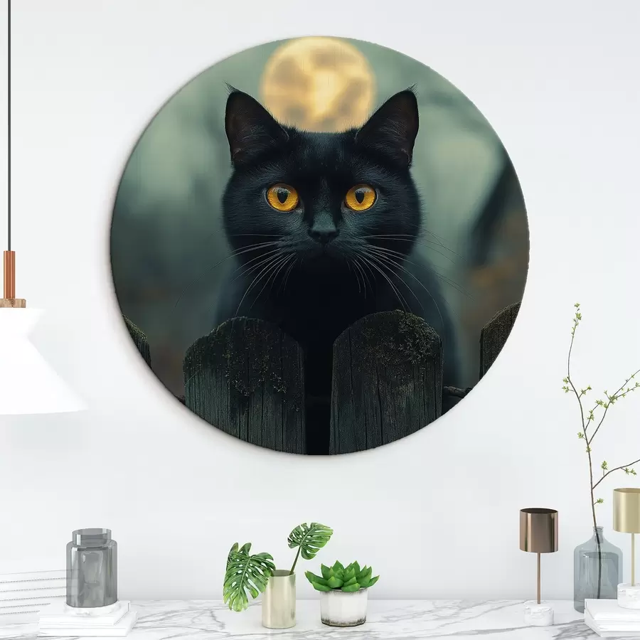 Wandbilder Schwarze Katze und Vollmond auf dem Hintergrund r41123