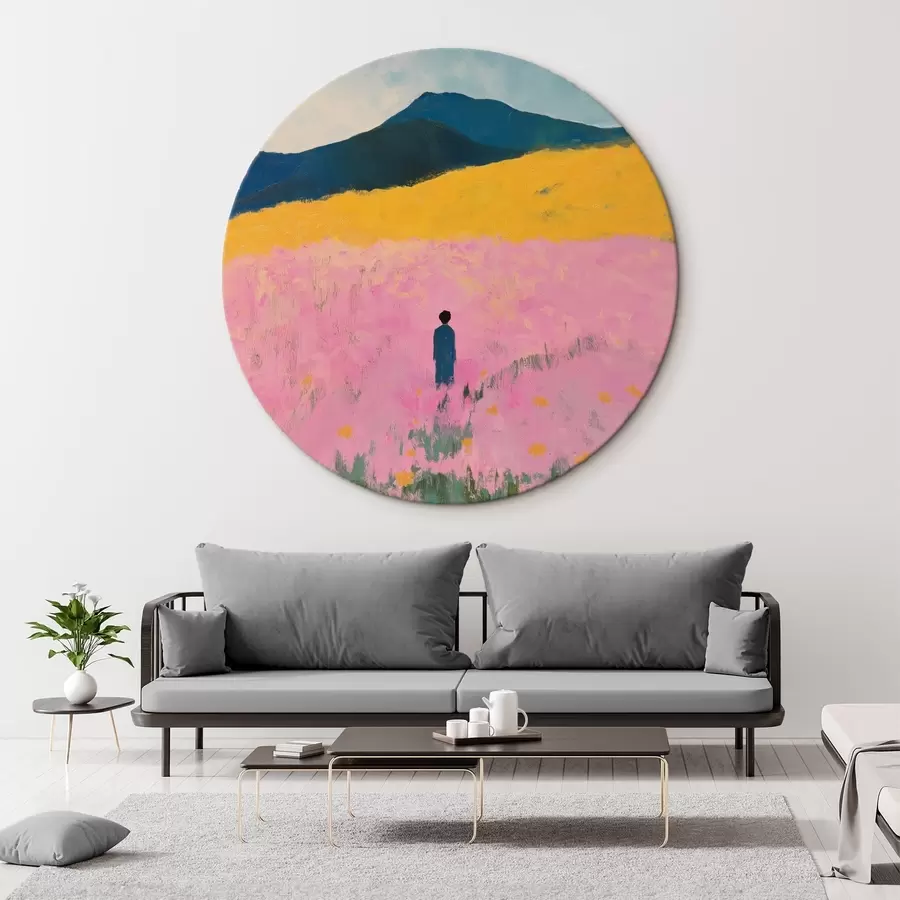 Wandbilder Mann in einem Feld mit rosa Blumen r41164