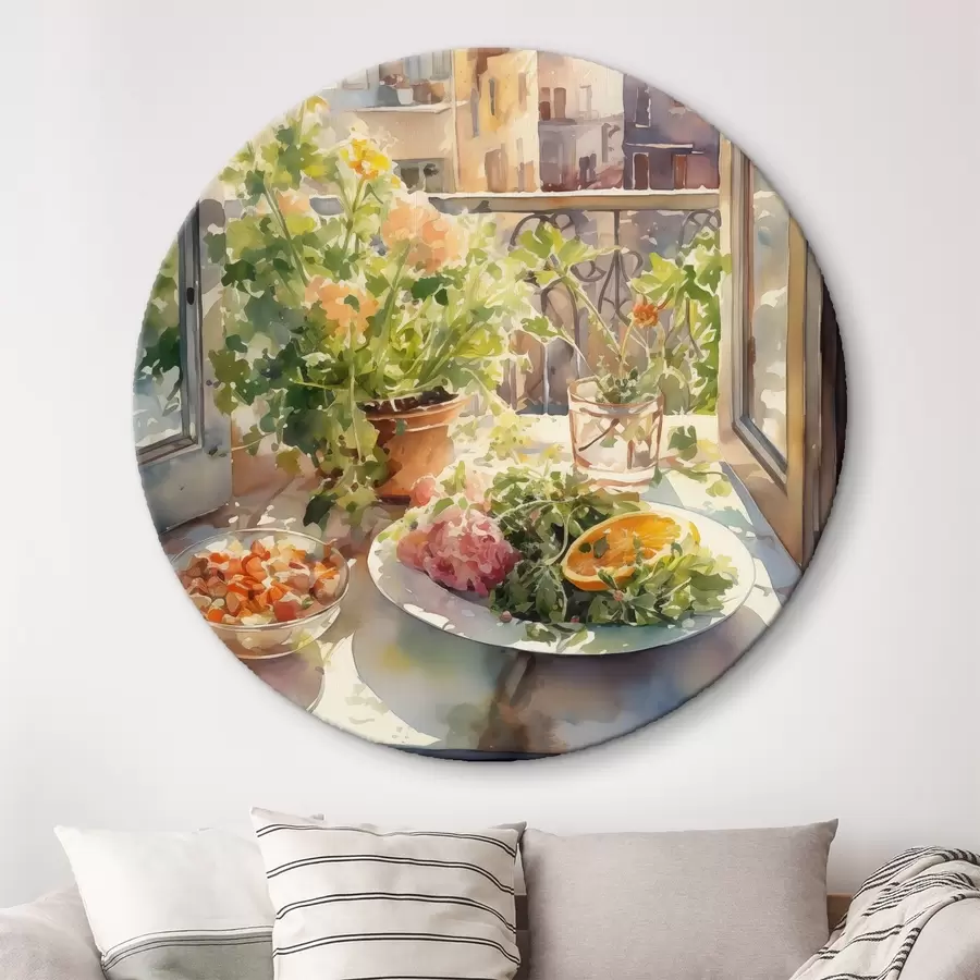 Wandbilder Aquarell Abendessen, Stadtansicht, Blumen, Natur, grüner Salat r41166