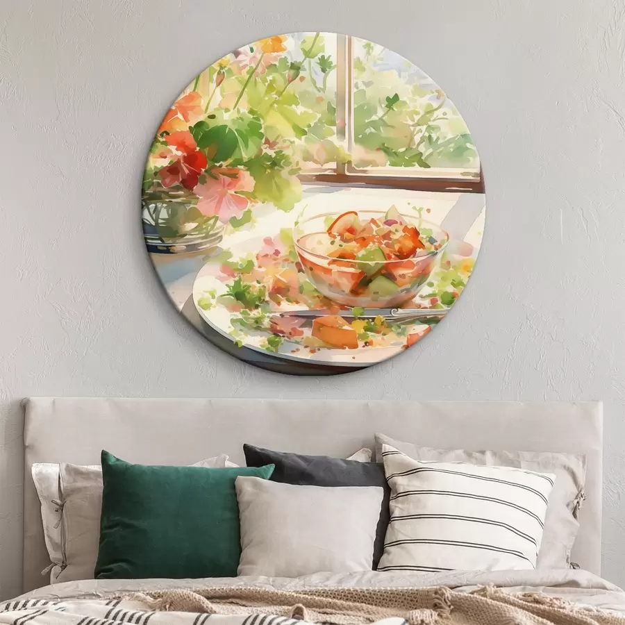 Wandbilder Aquarell grüner Salat, Sonnenlicht im Fenster, rustikaler Stil r41167