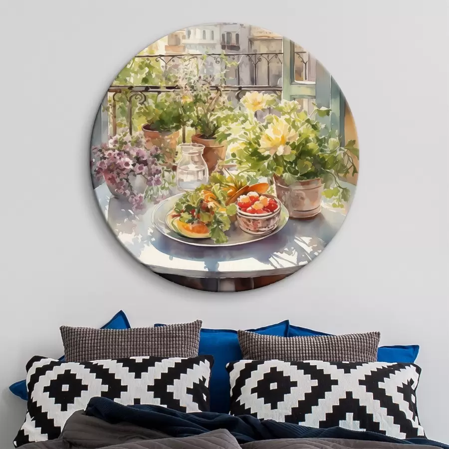 Wandbilder Romantisches Abendessen mit Blick auf die Stadt, Aquarell, Blumen r41168