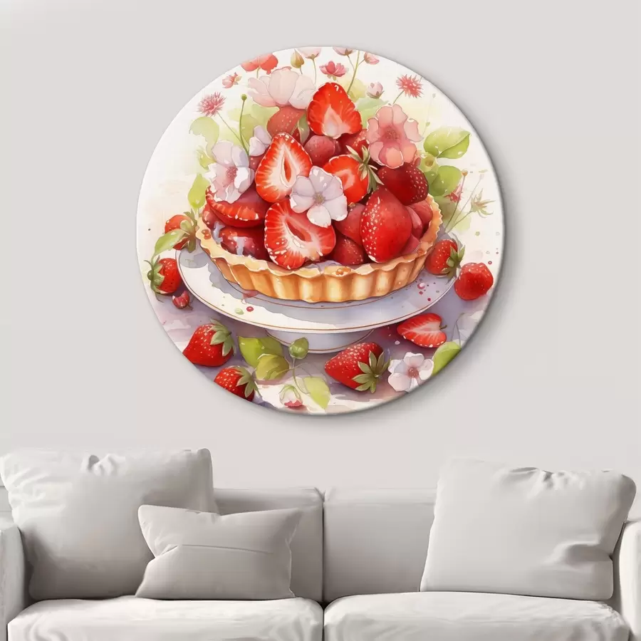 Wandbilder Erdbeerkuchen, Aquarell, Blumen r41177