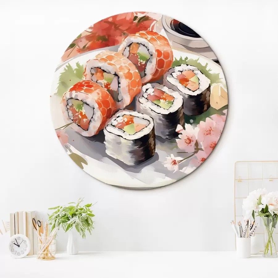 Wandbilder Sushi auf einem Teller, Aquarell, floral, japanisch r41179