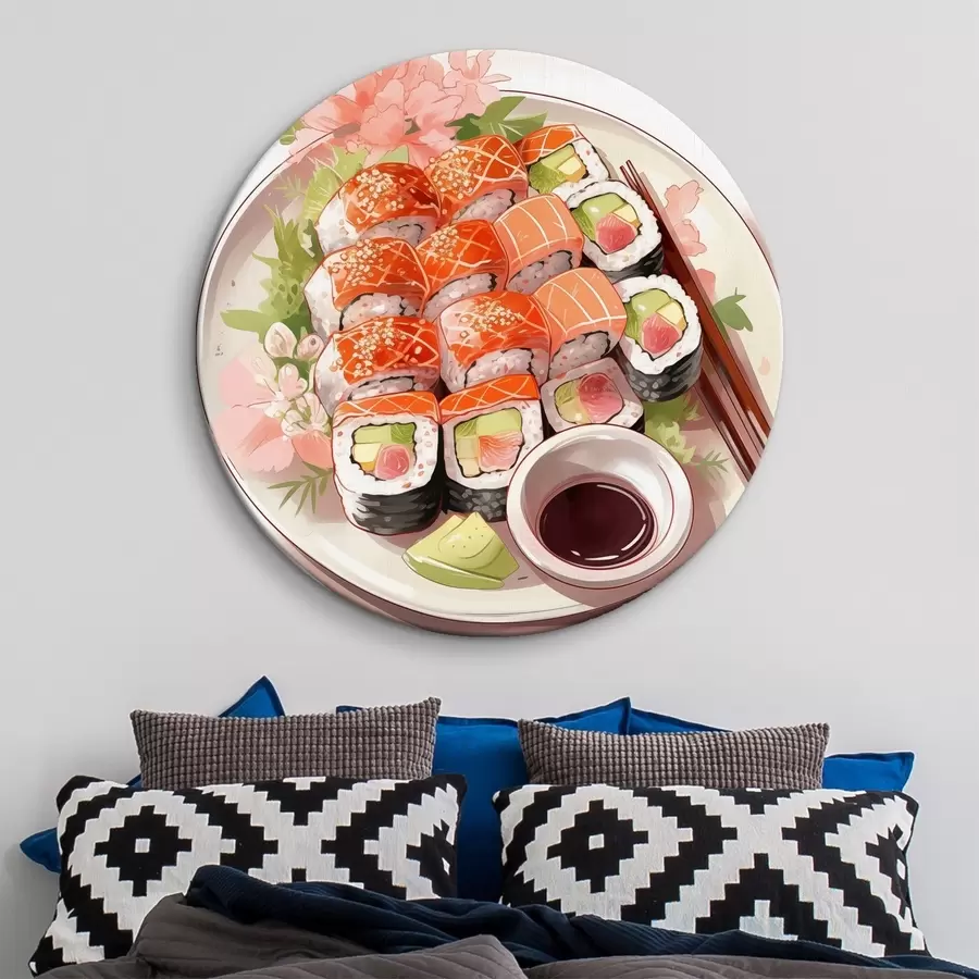 Wandbilder Aquarell Teller mit Sushi, Lachs, lecker r41180