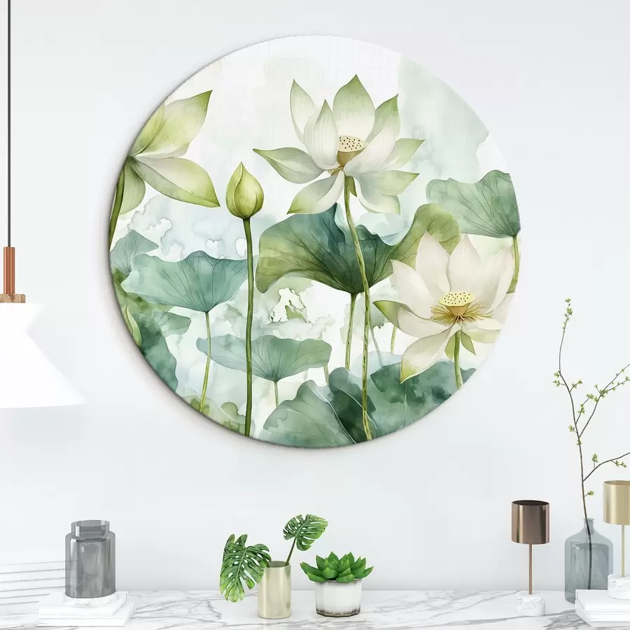 Fototapete Aquarellierte Lotusblumen, üppiges Grün r41226