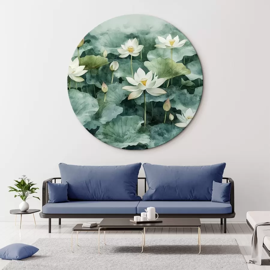 Wandbilder Lotosblumen im Teich, Aquarell, grün r41228