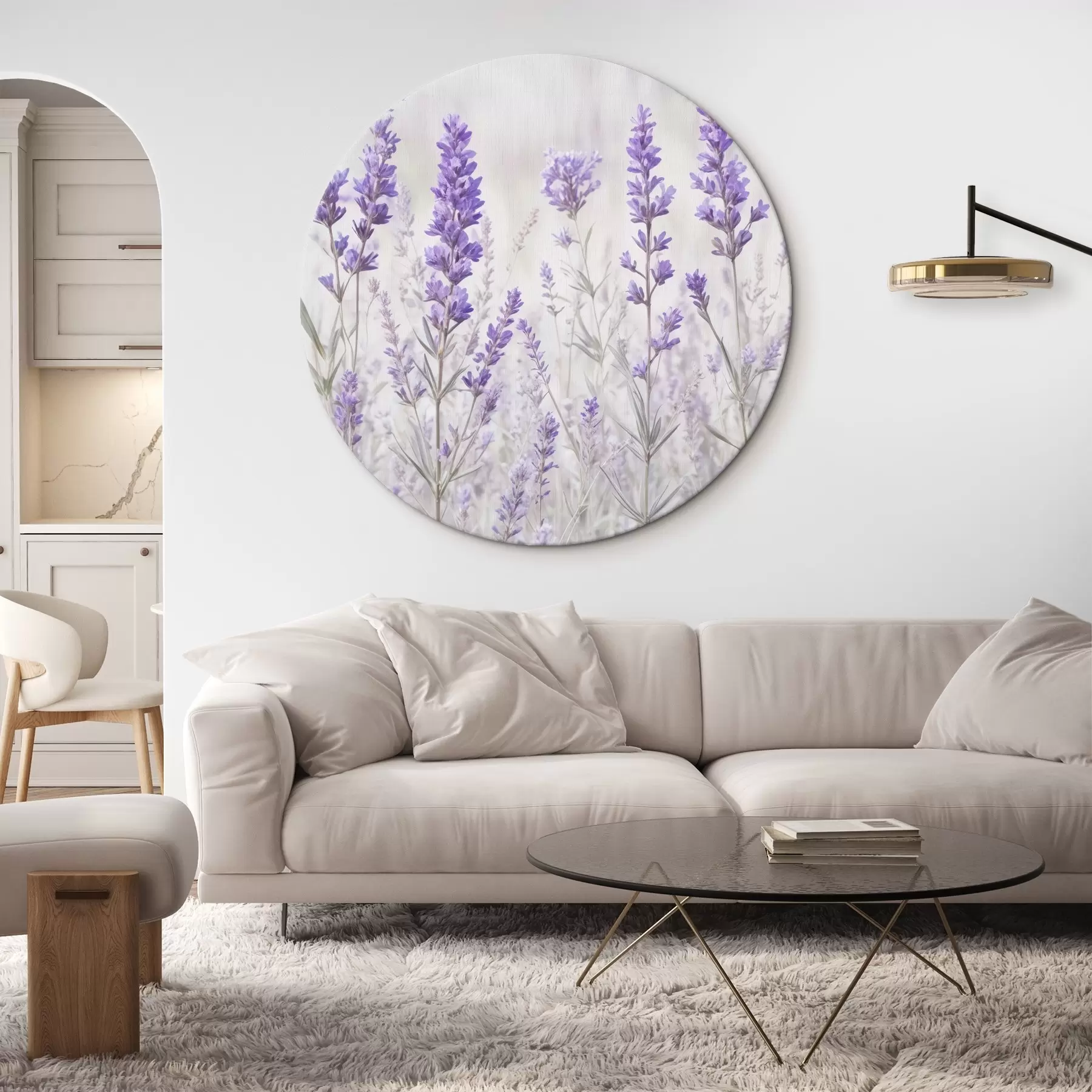 Wandbilder Feld von lila Lavendelblumen auf einem unscharfen, strukturierten Hintergrund r41265