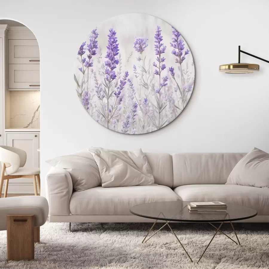 Wandbilder Feld von lila Lavendelblumen auf einem unscharfen, strukturierten Hintergrund r41265