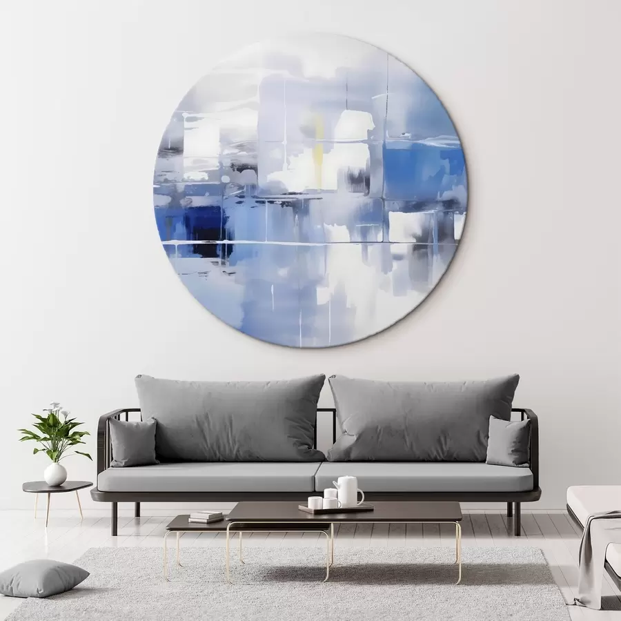 Wandbilder Moderne Abstraktion in Blau-, Weiß- und Grautönen mit verschwommenen Linien und Formen r41269