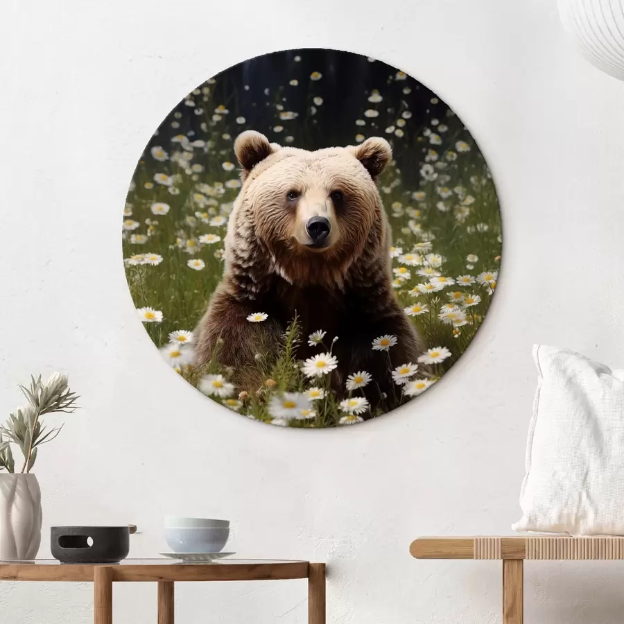 Wandbilder Ein Braunbär sitzt auf einer Gänseblümchenwiese r41282