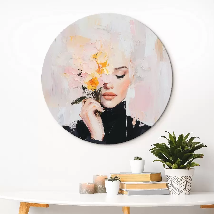 Wandbilder Abstrakte Frau mit einem Blumenstrauß in den Händen mit Pinselstrichen r41355