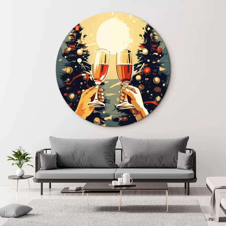 Wandbilder Gläser mit Sekt, Weihnachten, Neujahr, Abstraktion, Pop Art, Tannenbäume r41374