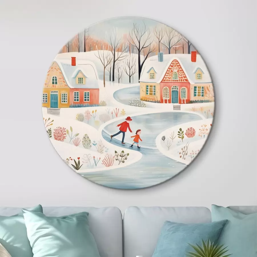 Wandbilder Winterdorf, Wald, Blumen, Schlittschuhe, bunte Häuser r41378