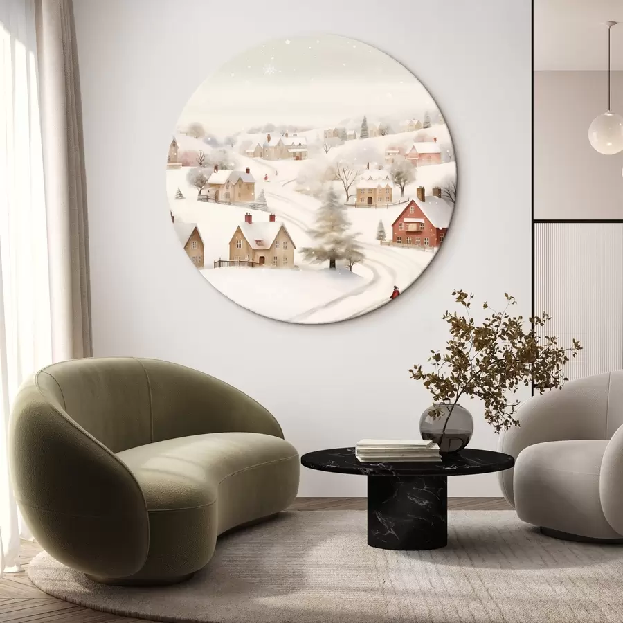 Wandbilder Winterdorf, Aquarell, Schneeflocken, weiche Farben, Bäume, Landschaft r41381