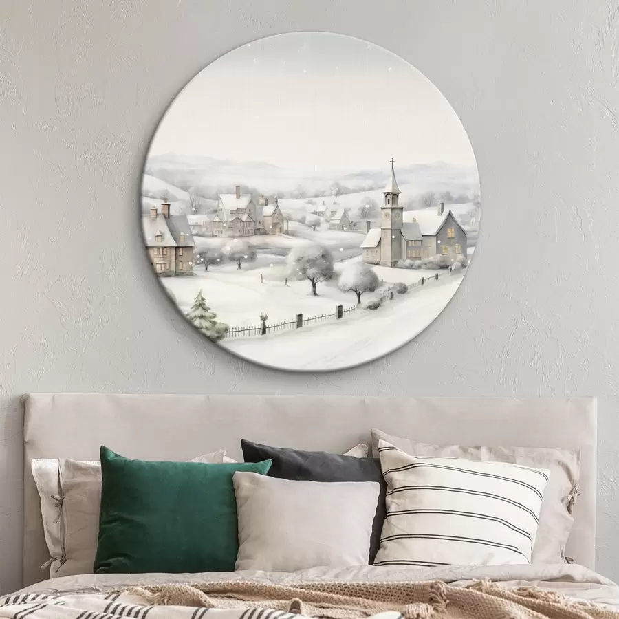 Wandbilder Schöne Winterdorf, Bäume, Häuser, Aquarell, Berge r41382