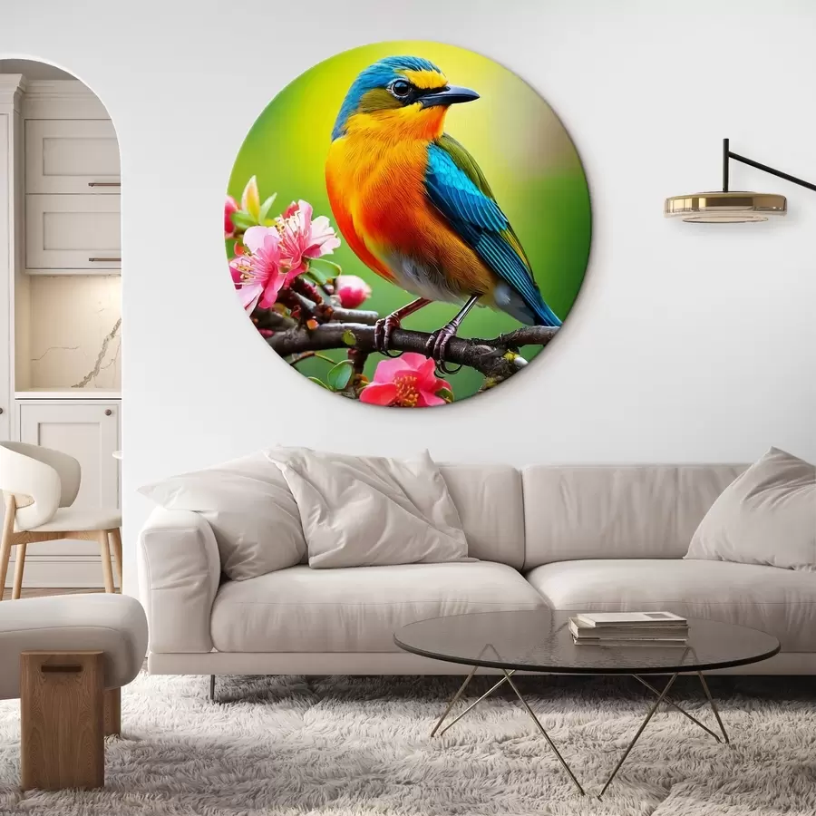 Wandbilder heller Vogel auf einem Zweig mit Blumen r41412