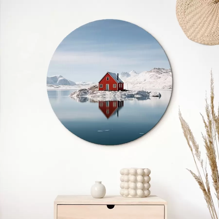 Wandbilder Minimalistische Winterlandschaft rotes Haus am See r41437