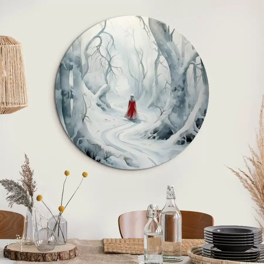 Wandbilder Ein Mann im roten Mantel inmitten eines Winterwaldes r41438