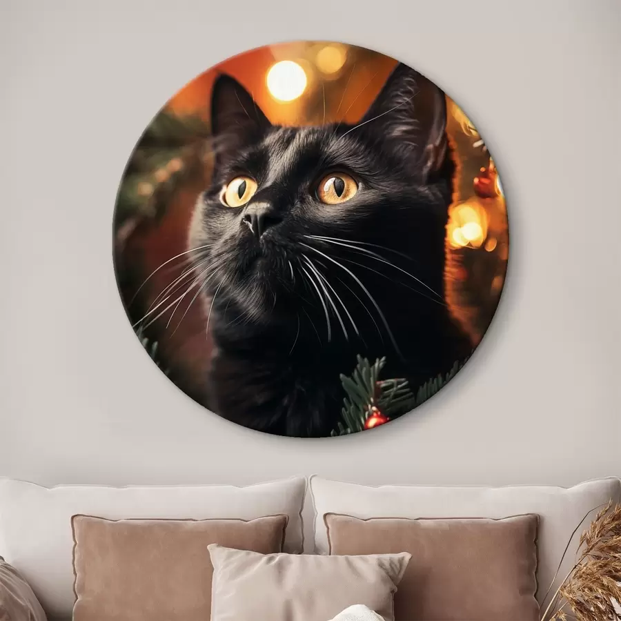Wandbilder Schwarze Katze vor dem Hintergrund der Neujahrslichter r41441