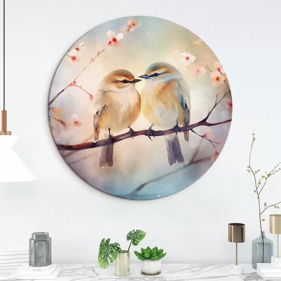 Fototapete Ein Vogelpaar sitzt auf einem blühenden Zweig r41476