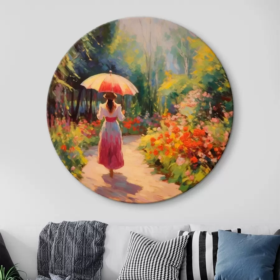 Wandbilder Dame mit Regenschirm in einem blühenden Garten r41495