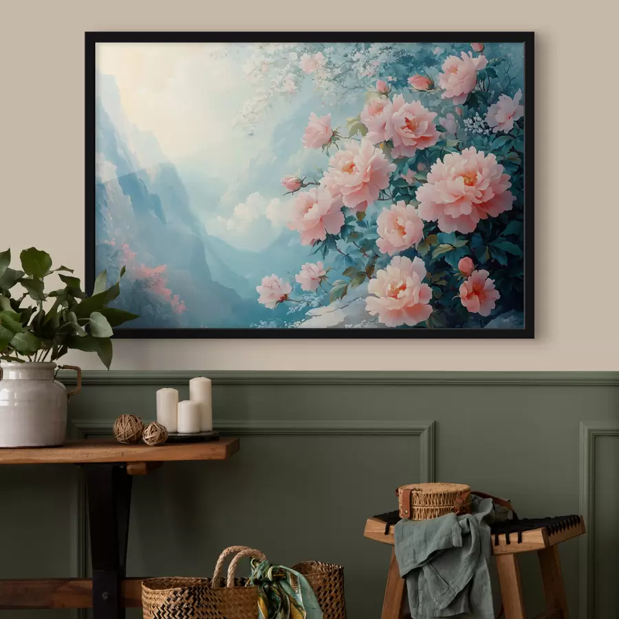 Fototapete Blaue Berge und Blumen im Vordergrund f42324