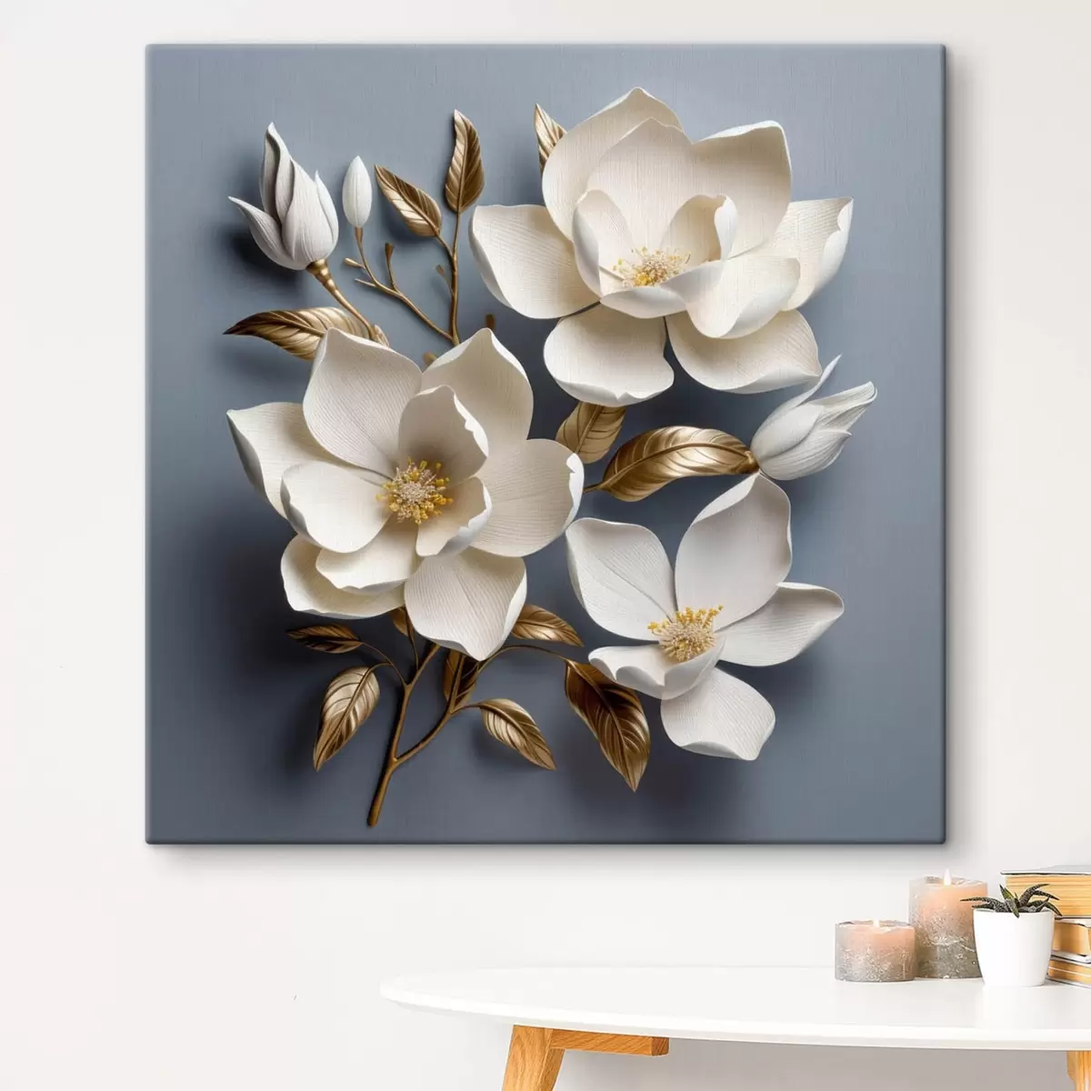 Wandbilder Große Blumen auf hellgrauem Hintergrund s42174