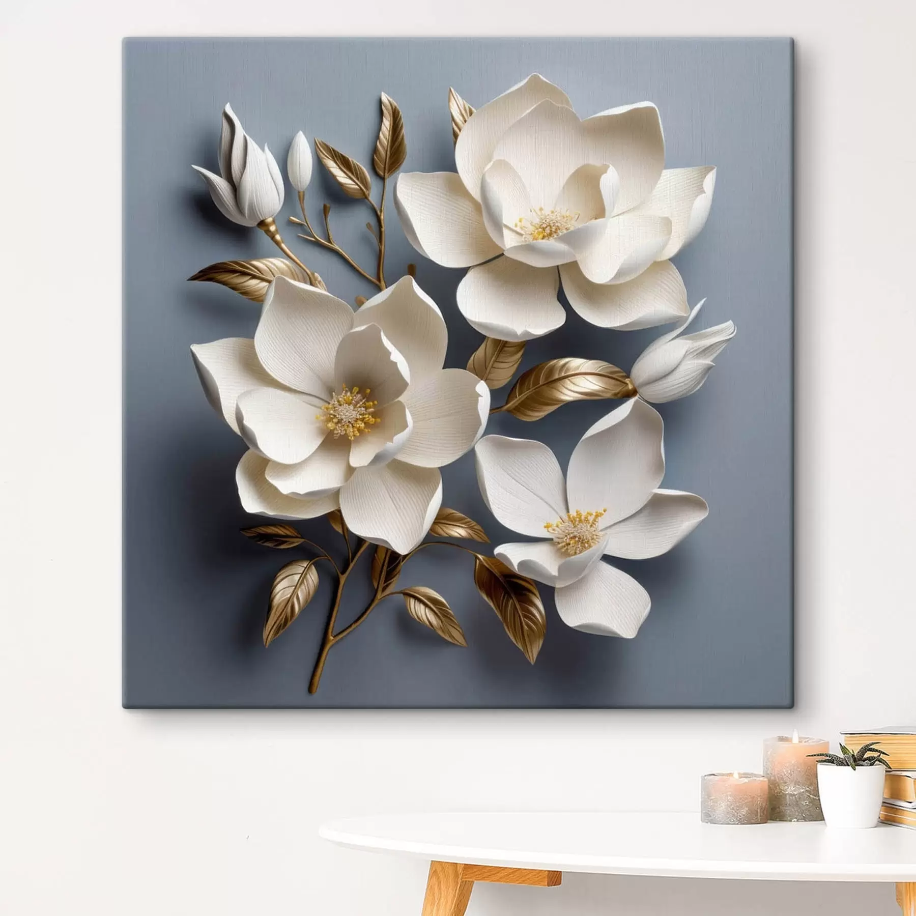 Fototapete Große Blumen auf hellgrauem Hintergrund s42174