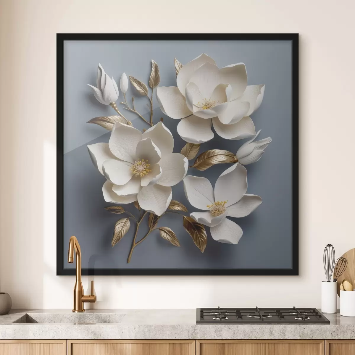 Poster Große Blumen auf hellgrauem Hintergrund f42174