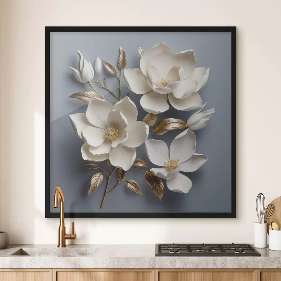 Fototapete Große Blumen auf hellgrauem Hintergrund f42174