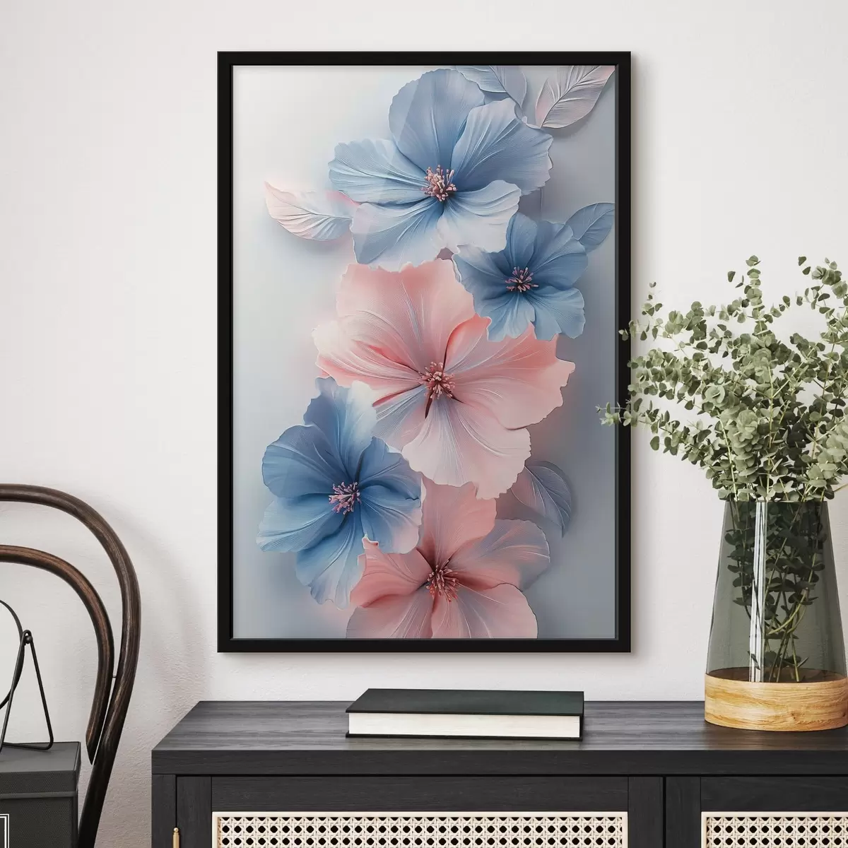 Poster Rosa und blaue Blumen f42178