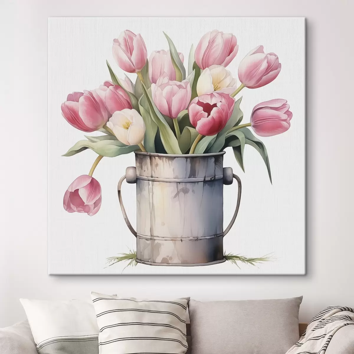 Wandbilder Blumenstrauß von Tulpen in einem Eimer Nachahmung von Aquarell s42353