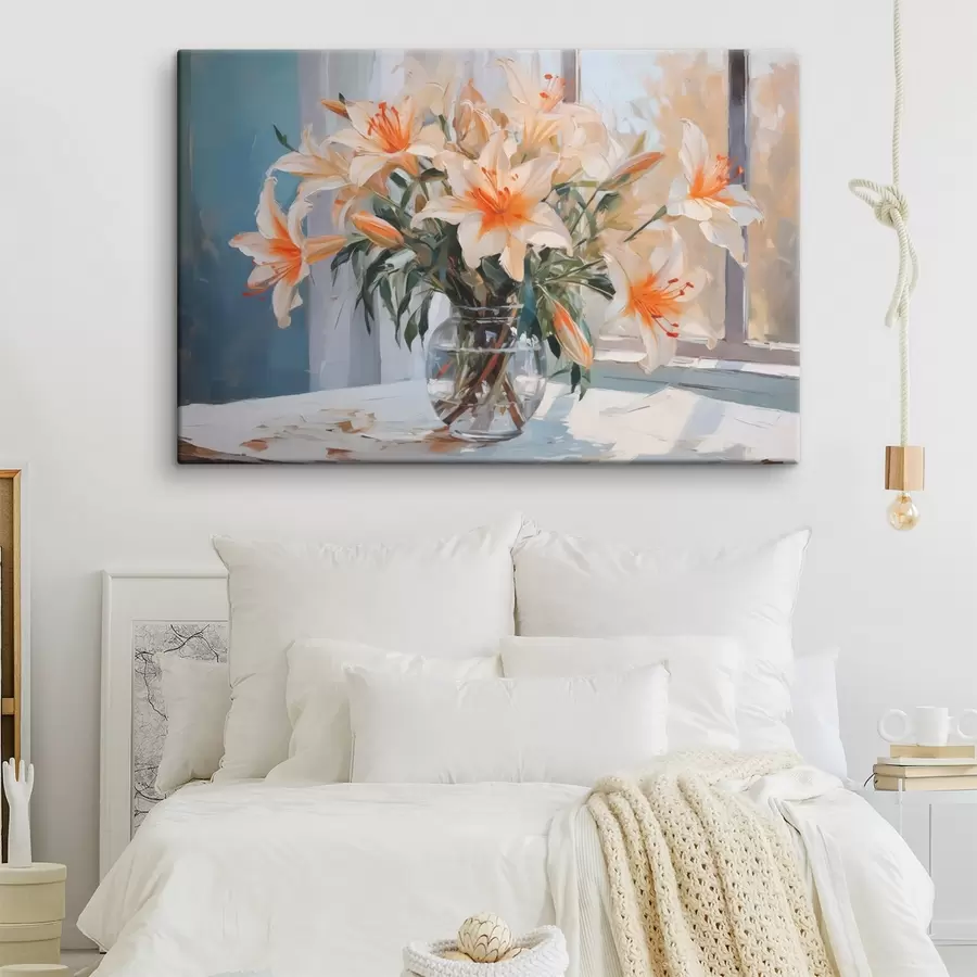 Wandbilder Lilien in einer Glasvase Nachahmung der Malerei s42359
