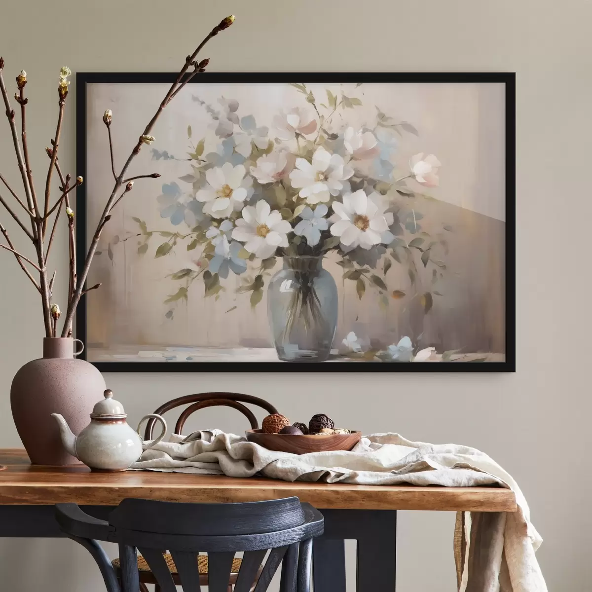 Poster Blumenstrauß und Zweige in einer Vase Nachahmung der Malerei f42356