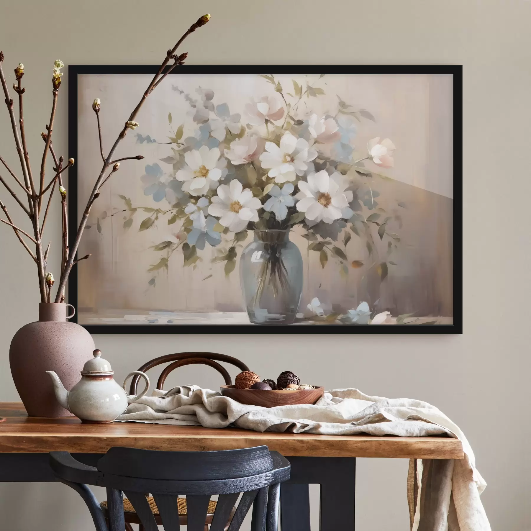 Fototapete Blumenstrauß und Zweige in einer Vase Nachahmung der Malerei f42356