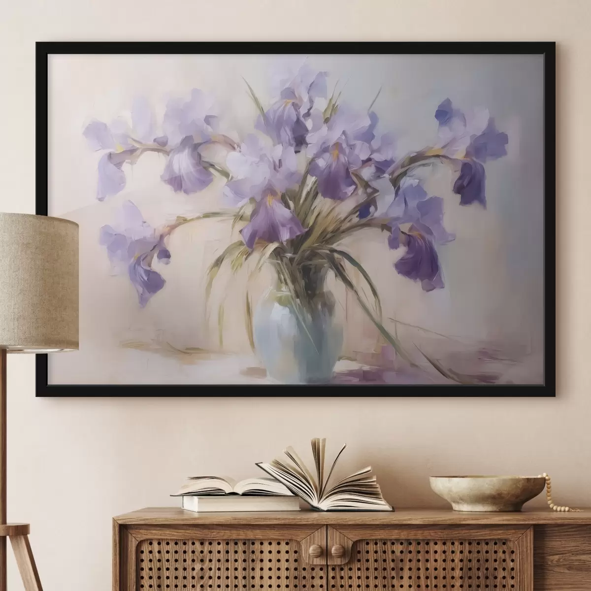 Poster Schwertlilien in einer Vase Nachahmung der Malerei f42357