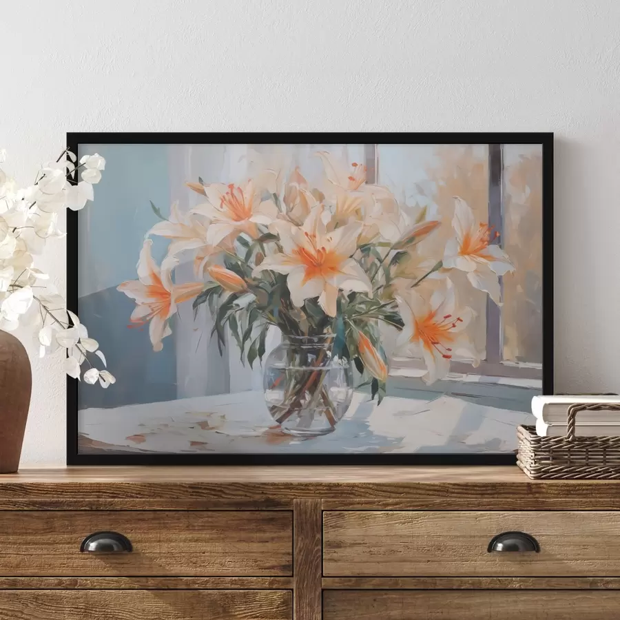 Fototapete Lilien in einer Glasvase Nachahmung der Malerei f42359